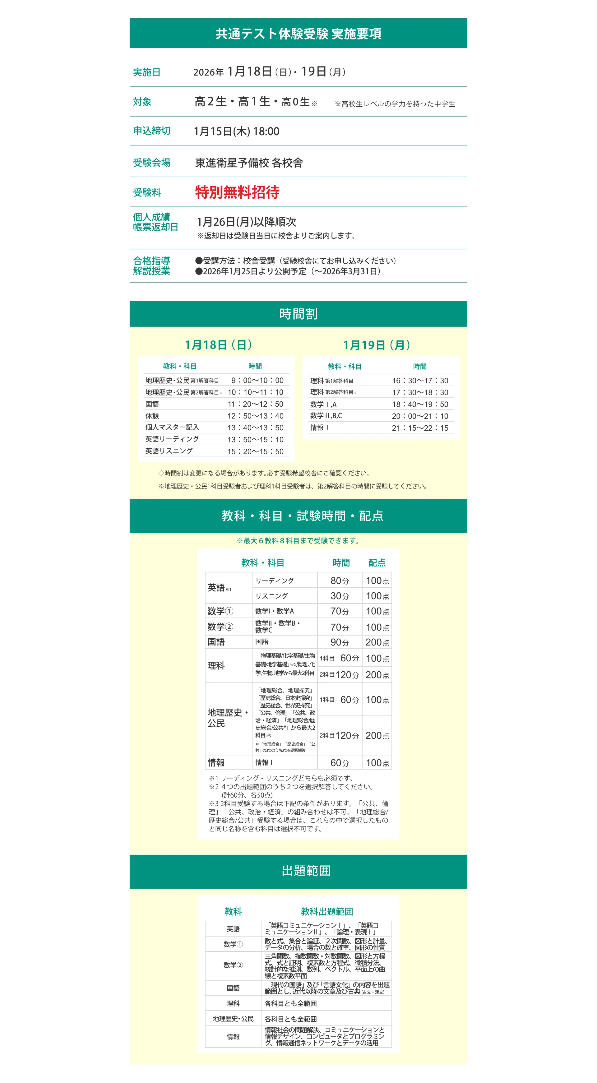 共通テスト体験受験受験実施要項