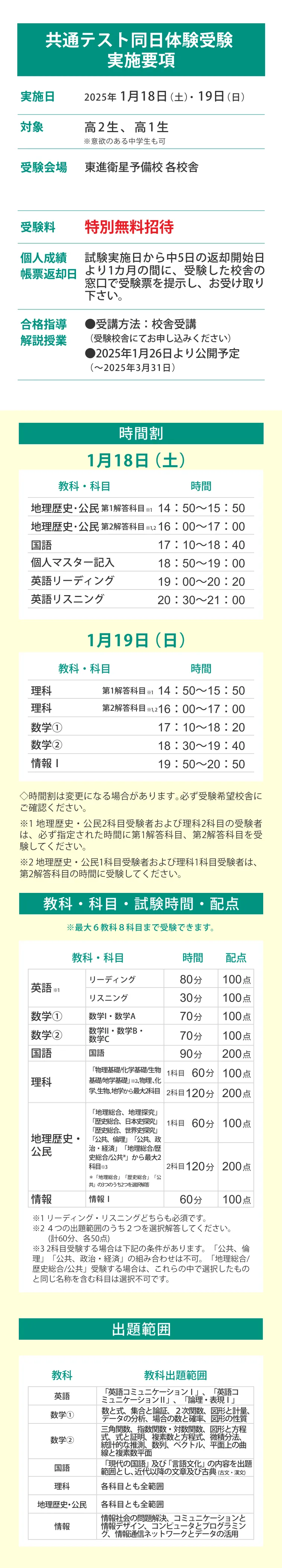 共通テスト同日受験実施要項